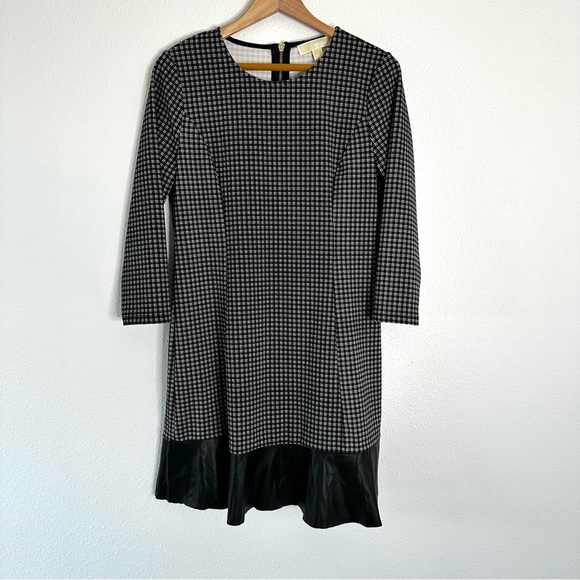 Michael Kors Black White Plaid L Faux Leather Trim Chic Career - Picture 6 of 12